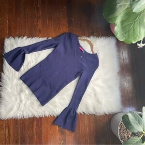 Navy Ribbed Fitted Sweater Bell Sleeves NWOT
